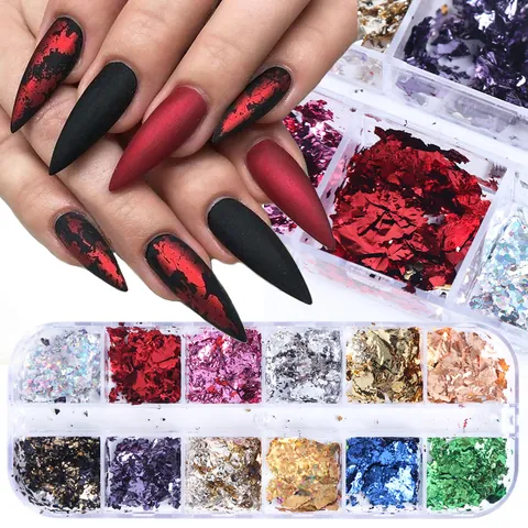 Metalen Nagelkunst Folie Vlokken Onregelmatige Glitter Poeder Voor DIY Manicure Decoratie Meerkleurige Glanzende Laser Pailletten Vrouwen