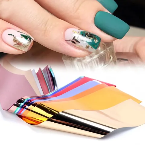 Lot de 14 Couleurs de Feuilles de Transfert pour Nail Art Métallique Autocollants pour Ongles Ciel Étoilé Or Argent Laser Chrome pour Décoration d'Ongles