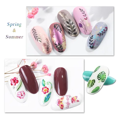 Tropical Leaves Flower Butterfly Nail Art Water Transfer Decals Flamingo Botanical Design DIY Nail Decoration Assorted Designs For Women
