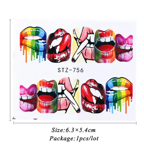 Pop Art Nail Art Stickers Sexy Red Lips Water Transfer Decals For Women DIY Manicure Decoration Trendy Street Style Nail Tattoo