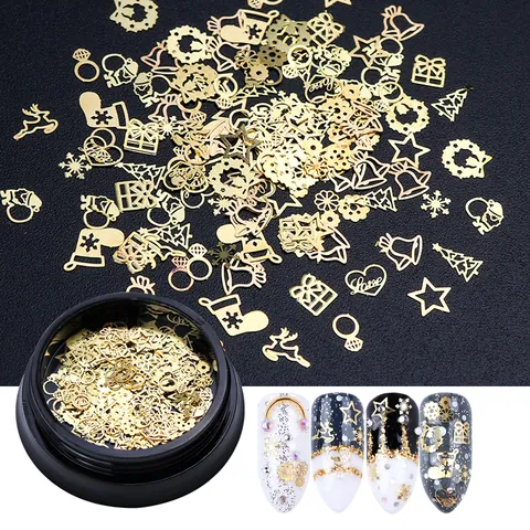 Weihnachten Nagelkunst Pailletten Metallflocken Schneeflocke Rentier Glocke Stern Baum Nageldekorationen Für Feiertag Party DIY Beauty Zubehör