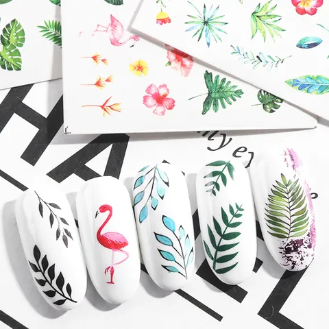 Mixed Designs Nail Art Water Transfer Stickers Tropical Leaf Flamingo Flower Butterfly DIY Manicure Decoration Decals For Women