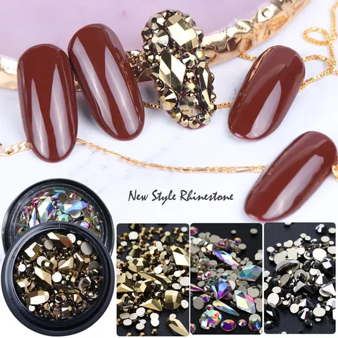 Mixed Geometric Shapes Glass Nail Art Rhinestones Kit Flatback Crystals 3D Nail Decorations For DIY Manicure Professional Salon