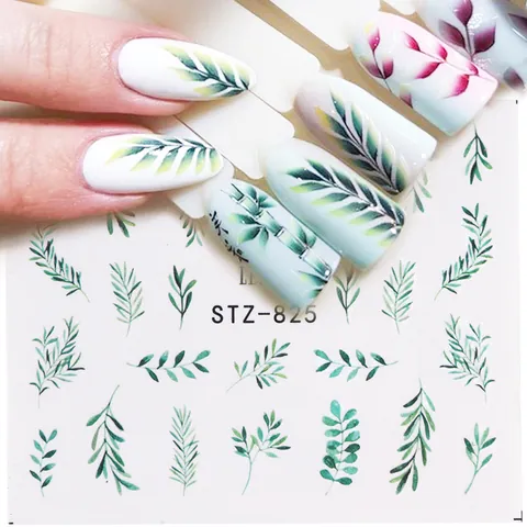 Tropical Green Leaf Flower Nail Art Stickers Water Transfer Decals Rose Butterfly Floral DIY Manicure Decoration Women Jewelry