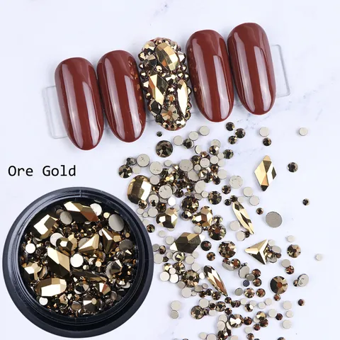 Mixed Geometric Shapes Glass Nail Art Rhinestones Kit Flatback Crystals 3D Nail Decorations For DIY Manicure Professional Salon