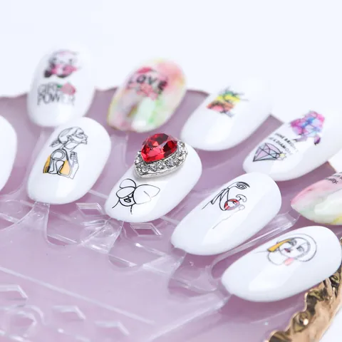 Abstract Black White Line Art Nail Stickers Flower Animal Pattern Water Transfer Decals For Women Artistic Manicure Decor