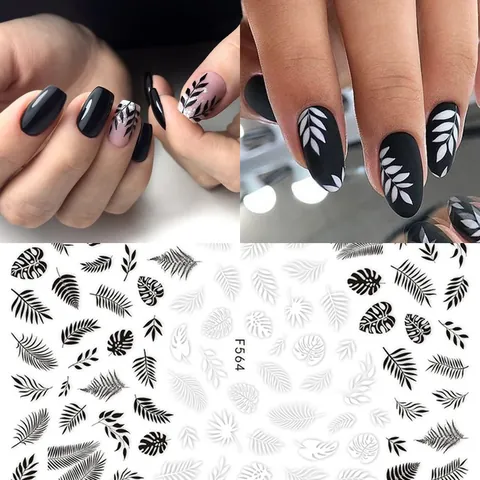 Black White Lace Flower Nail Art Stickers Vintage Botanical Leaf Geometric Decals For Women DIY Manicure Decoration