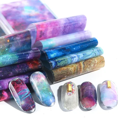 Autocollants de Transfert de Feuille d'Art d'Ongle Motif Floral Marbre Ciel Étoilé Décoration de Manucure Femme Beauté