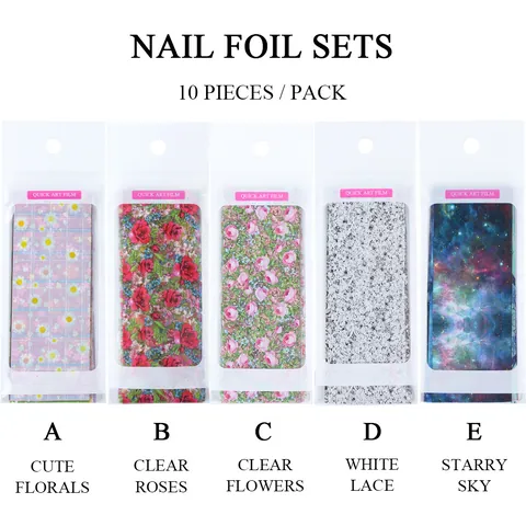 Autocollants de Transfert de Feuille d'Art d'Ongle Motif Floral Marbre Ciel Étoilé Décoration de Manucure Femme Beauté