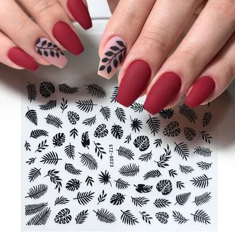 3D Russischer Buchstabe Tropisches Blatt Nagelaufkleber Gold Schwarz Bronzierende Abziehbilder DIY Maniküre Schmuck Dekoration Zubehör