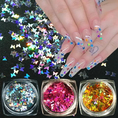 Holographic Laser Butterfly Nail Glitter Sequins 3D Butterfly Shape Nail Art Decoration DIY Flakes Jewelry For Women
