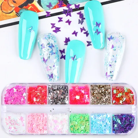 Lentejuelas de Mariposa Holográficas para Uñas Copos de Purpurina Coloridos Láser para Decoración de Uñas Acrílicas Manualidades DIY Accesorios de Nail Art Forma de Mariposa