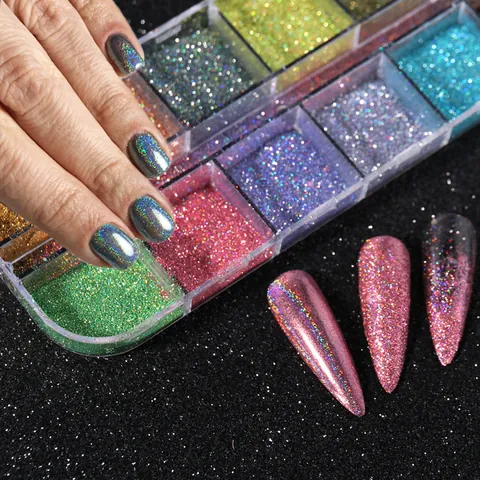 Polvo de Uñas Láser Holográfico Purpurina Pigmento Brillante de Colores Para Decoraciones de Salón Profesionales DIY Accesorio de Belleza Mujer