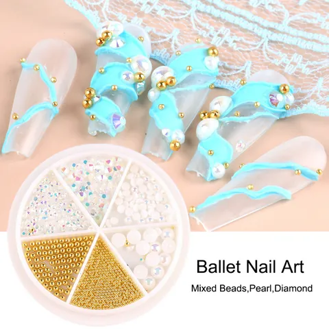 Décoration Nail Art Mixte Billes en Acier Métallique Fausses Perles Strass Boîte Rotative Pour Accessoires Bijoux Manucure DIY