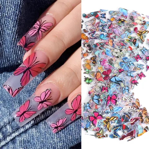 Autocollants d'Ongles Papillon Holographiques Laser Papier de Transfert Ciel Étoilé Décoration de Manucure Colorée pour Femmes