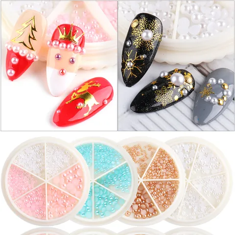Flatback Half Round Nail Art Artificial Pearl Decoration Kit Multiple Sizes Resin Faux Artificial Pearls For DIY Manicure Designs Mixed Color Jewelry Tool
