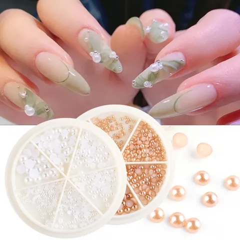Flatback Half Round Nail Art Artificial Pearl Decoration Kit Multiple Sizes Resin Faux Artificial Pearls For DIY Manicure Designs Mixed Color Jewelry Tool