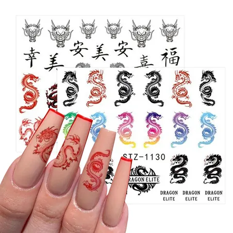 Chinese Style Dragon Nail Art Stickers Chinese Characters Fire Patterns Panda Water Transfer Decals Manicure DIY Decoration