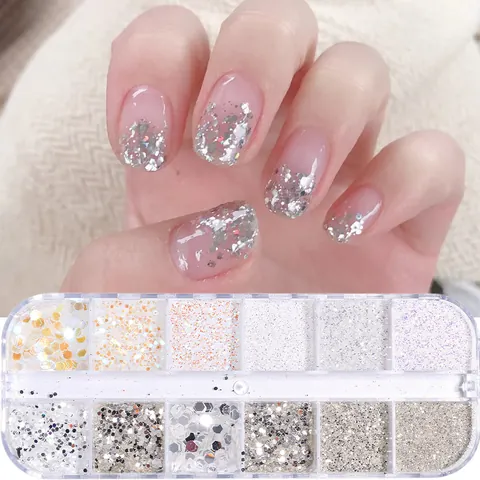 Laser Silver Mirror Reflective Nail Art Glitter Sequins Iridescent Flakes Manicure Decoration For DIY Nail Design Beauty Supplies