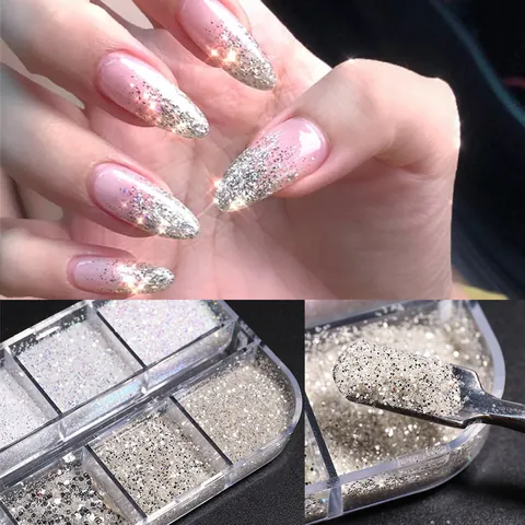 Laser Silver Mirror Reflective Nail Art Glitter Sequins Iridescent Flakes Manicure Decoration For DIY Nail Design Beauty Supplies