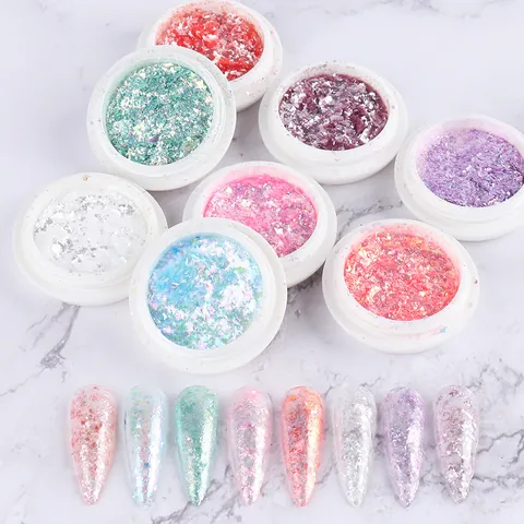 Irisierendes Nagel Opal Puder Aurora Holographische PET Flocken Dünnes Muschelpapier Für DIY Maniküre Schönheit Dekoration Damen Zubehör