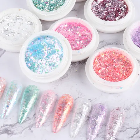 Irisierendes Nagel Opal Puder Aurora Holographische PET Flocken Dünnes Muschelpapier Für DIY Maniküre Schönheit Dekoration Damen Zubehör