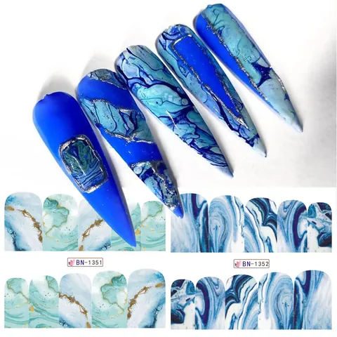 Autocollants à l'Eau pour Ongles Motif Marbre Dégradé Aquarelle Bloom Décalcomanies de Nail Art DIY Manucure Décoration pour Femme Bijoux