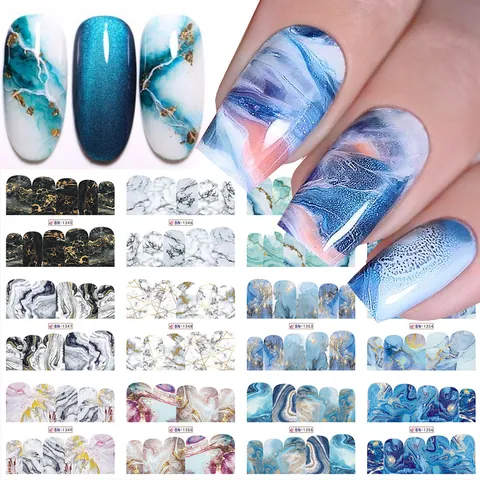 Autocollants à l'Eau pour Ongles Motif Marbre Dégradé Aquarelle Bloom Décalcomanies de Nail Art DIY Manucure Décoration pour Femme Bijoux