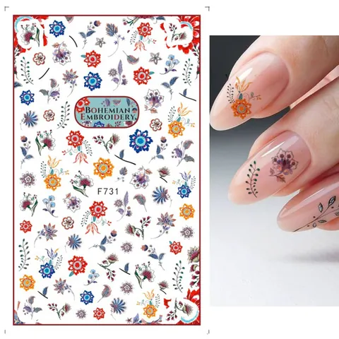 Stile Giapponese Fiori Foglia Adesivi per Unghie 3D Autoadesivi Nail Art Decals Con Lettere Inglesi Tropicali Disegni Botanici Per Donna Decorazione