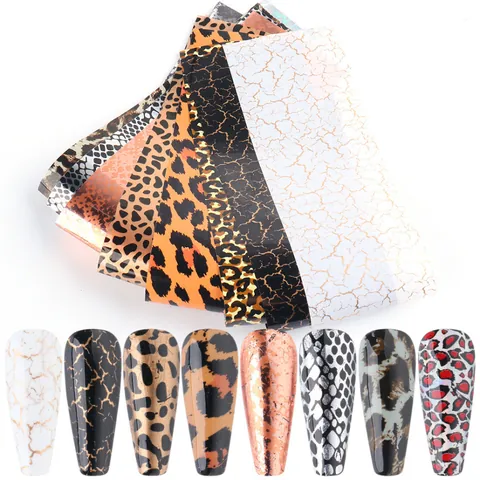 Nagelkunst Transferfolie Aufkleber Tiermuster Schlange Leopard Marmor Metallisches Rissmuster DIY Maniküre Dekoration Für Damen