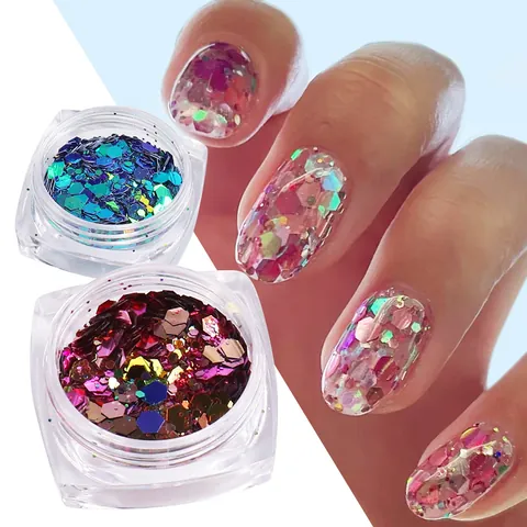 Nagelkunst Laser Pailletten Holographisch Sechseck Chunky Glitzer Für DIY Dekoration Chamäleon Flaschen Flakes Damen Maniküre Zubehör