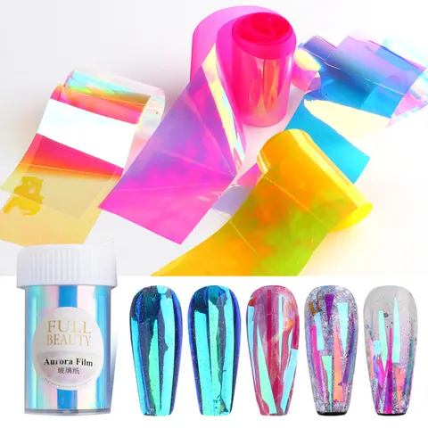 Aurora Iridescent Nail Glass Paper Film For Nail Art Decoration DIY Manicure Design Accessories Cellophane Film Roll