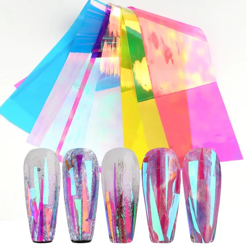 Autocollants Pour Ongles Aurora Iridescents Papier Transfert Miroir Effet Verre Brisé Pour Décoration Des Ongles Femme Accessoire