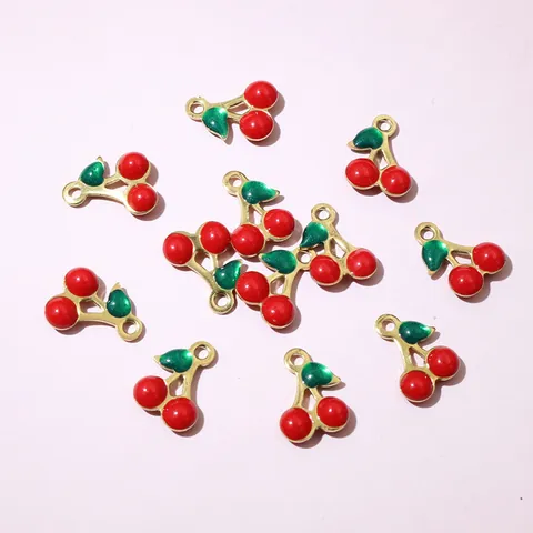 Stainless Steel Cherry Pendant For DIY Jewelry Making Gold Plated Enamel Fruit Charm For Necklace Bracelet Earrings Accessories