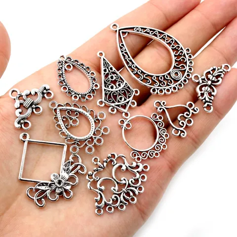 Vintage Zinc Alloy Hollow Floral Jewelry Connectors Antique Silver Multi Hole Pendants For DIY Necklace Bracelet Making Findings