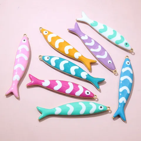 Stainless Steel Gold Plated Enamel Fish Pendant Animal Shape Drip Oil DIY Jewelry Making Handcrafted Craft Supplies