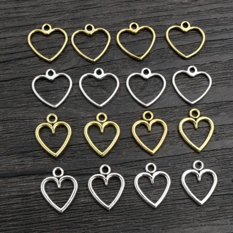 Hollow Heart Zinc Alloy Charms For Jewelry Making DIY Antique Gold Silver Pendants For Necklaces Bracelets Accessory