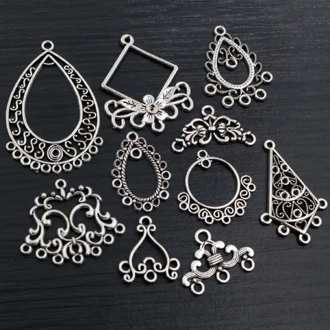Vintage Zinc Alloy Hollow Floral Jewelry Connectors Antique Silver Multi Hole Pendants For DIY Necklace Bracelet Making Findings