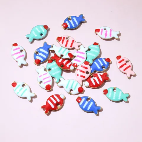 Stainless Steel Fish Pendants Enamel Drip Oil Striped Animal Charms For DIY Jewelry Making Necklace Bracelet Accessory