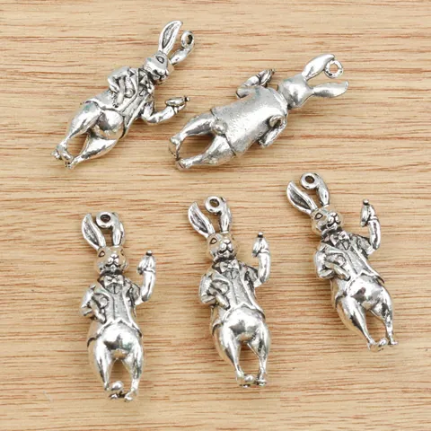 3D Anthropomorphic Rabbit Pendant Charm Zinc Alloy Vintage Victorian Alice In Wonderland Style For DIY Jewelry Making
