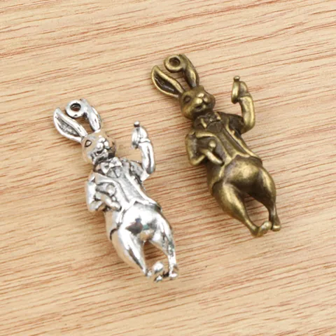 3D Anthropomorphic Rabbit Pendant Charm Zinc Alloy Vintage Victorian Alice In Wonderland Style For DIY Jewelry Making
