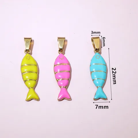 Stainless Steel Fish Enamel Pendant Striped Animal Charm For DIY Jewelry Making Necklace Bracelet Gold Plated Accessory