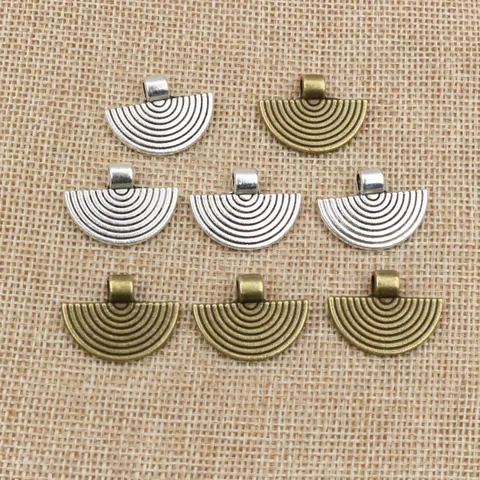 Fan Shaped Alloy Pendants With Concentric Arc Texture Vintage Antique Silver Bronze DIY Charms For Jewelry Accessories
