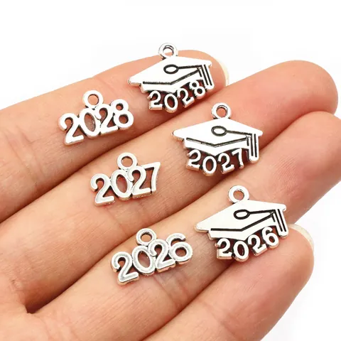 Antique Silver Alloy Graduation Charms Graduation Cap And Year Number Pendants For DIY Jewelry Making Necklaces Bracelets Class Of 2025 2028