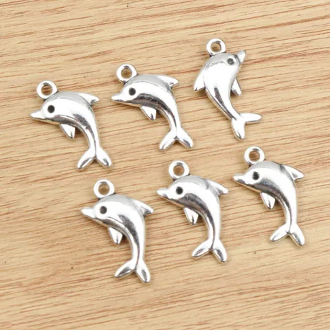 Zinc Alloy Dolphin Shape Pendant For DIY Jewelry Making Antique Silver Metal Animal Charm Accessory For Necklace Bracelet Craft