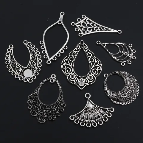 Boheemse Vintage Zinklegering Bedels Connectoren Holle Bloemen Antiek Zilveren Hangers Voor DIY Sieraden Maken Accessoires