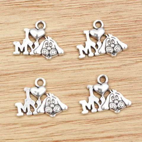 Antique Silver Alloy Puppy Dog Heart Pendant I Love My Dog DIY Jewelry Making Accessories For Necklace Bracelet Gift