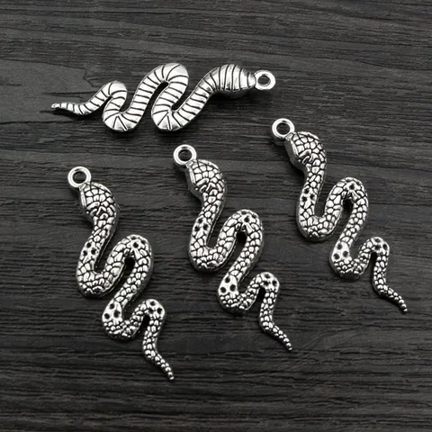 Retro Zinc Alloy Snake Pendant Charms For DIY Necklace Bracelet Keychain Making Antique Silver Bronze S-Shape Animal Accessory