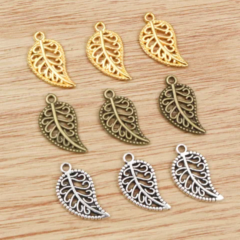 Vintage Alloy Hollow Leaf Pendant Only For DIY Jewelry Making Accessories Antique Gold Silver Bronze Botanical Charm Pendants