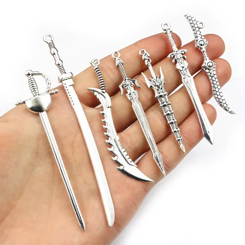 Antique Silver Alloy Sword Dagger Pendants For DIY Jewelry Making Gothic Fantasy Weapon Charms For Necklace Bracelet Keychains Accessory